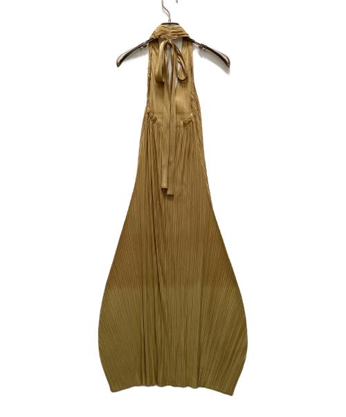 PLEATS PLEASE（プリーツプリーズ）PLEATS PLEASE (プリーツプリーズ) ホルターネックプリーツワンピース ベージュ サイズ:2の古着・服飾アイテム