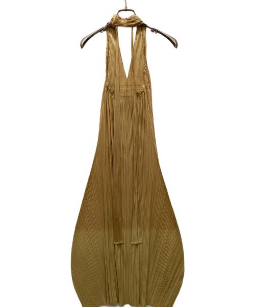 PLEATS PLEASE（プリーツプリーズ）PLEATS PLEASE (プリーツプリーズ) ホルターネックプリーツワンピース ベージュ サイズ:2の古着・服飾アイテム