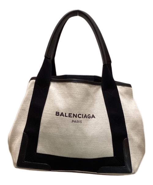 BALENCIAGA（バレンシアガ）BALENCIAGA (バレンシアガ) ネイビー カバス S キャンバストートバッグ ナチュラル×ブラックの古着・服飾アイテム