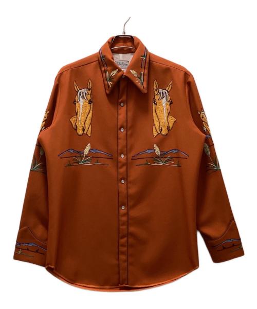 Viola Grae（ヴィオラグレー）Viola Grae (ヴィオラグレー) ホース刺繍ヴィンテージウエスタンシャツ オレンジ サイズ:16の古着・服飾アイテム