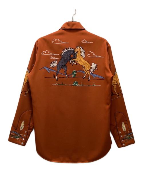 Viola Grae（ヴィオラグレー）Viola Grae (ヴィオラグレー) ホース刺繍ヴィンテージウエスタンシャツ オレンジ サイズ:16の古着・服飾アイテム