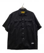FATエフエーティー）の古着「ストライプオープンカラーシャツ」｜ブラック×ホワイト