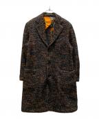 ETROエトロ）の古着「裏地フラワーデザインツイードチェスターコート」｜ブラック×オレンジ