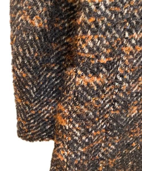 ETRO（エトロ）ETRO (エトロ) 裏地フラワーデザインツイードチェスターコート ブラック×オレンジ サイズ:48の古着・服飾アイテム