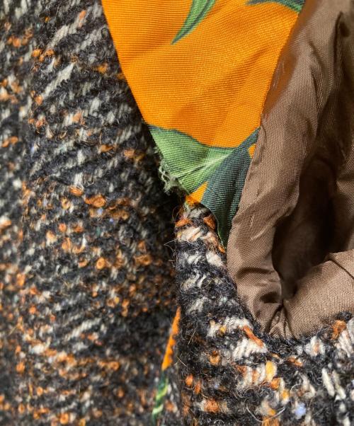 ETRO（エトロ）ETRO (エトロ) 裏地フラワーデザインツイードチェスターコート ブラック×オレンジ サイズ:48の古着・服飾アイテム