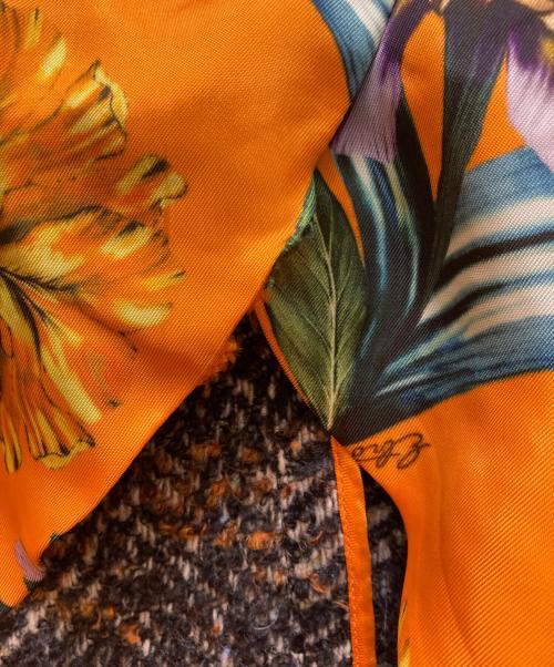 ETRO（エトロ）ETRO (エトロ) 裏地フラワーデザインツイードチェスターコート ブラック×オレンジ サイズ:48の古着・服飾アイテム