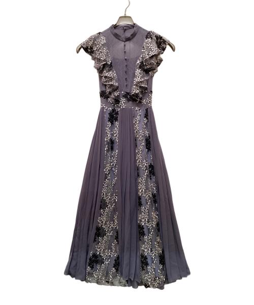 FRAY ID（フレイ アイディー）FRAY ID (フレイ アイディー) エンブロイダリープリーツドレス パープルの古着・服飾アイテム