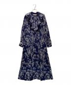 COCODEALココディール）の古着「フロッキーフラワーフリルカラーワンピース」｜ネイビー