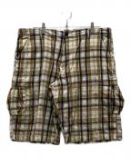 stussyステューシー）の古着「チェックカーゴハーフパンツ」｜ベージュ
