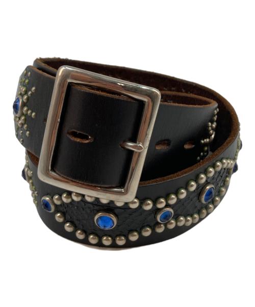 htc（エイチティーシー）htc (エイチティーシー) パイソン切替 ピーナッツスタッズ ラインストーン レザーベルト ブラックの古着・服飾アイテム