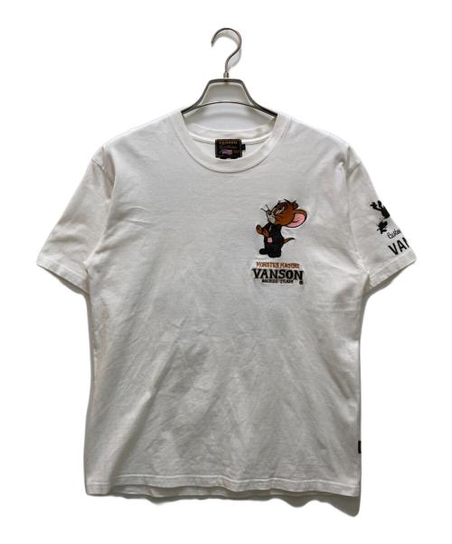 VANSON（バンソン）VANSON (バンソン) TOM and JERRY (トム アンド ジェリー) コラボ刺繍Tシャツ ホワイト サイズ:Lの古着・服飾アイテム