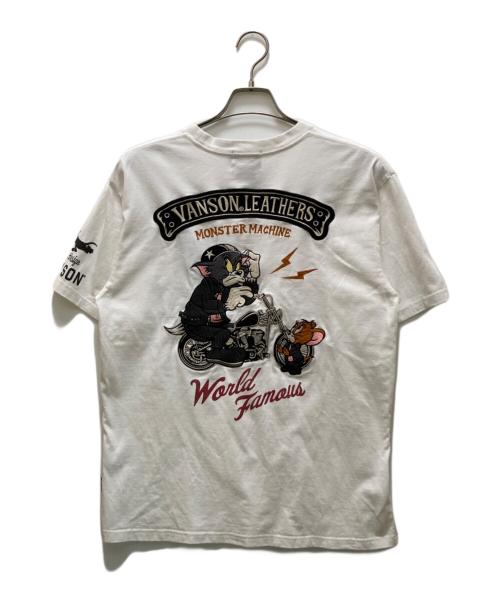 VANSON（バンソン）VANSON (バンソン) TOM and JERRY (トム アンド ジェリー) コラボ刺繍Tシャツ ホワイト サイズ:Lの古着・服飾アイテム