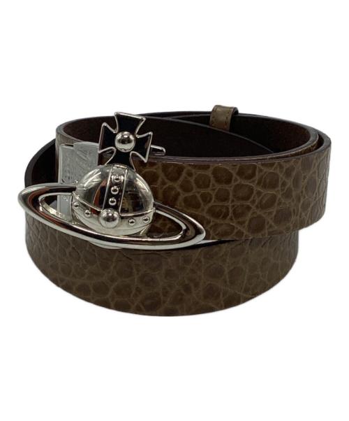 Vivienne Westwood（ヴィヴィアンウエストウッド）Vivienne Westwood (ヴィヴィアンウエストウッド) オーブバックル型押しレザーベルト ブラウンの古着・服飾アイテム