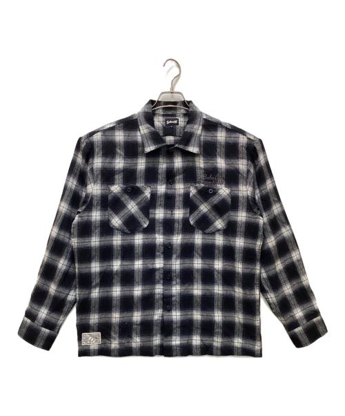 Schott（ショット）Schott (ショット) ロゴ刺繍チェックオープンカラーシャツ ネイビー×ホワイト サイズ:Lの古着・服飾アイテム