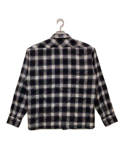 Schott（ショット）Schott (ショット) ロゴ刺繍チェックオープンカラーシャツ ネイビー×ホワイト サイズ:Lの古着・服飾アイテム