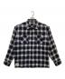 Schott（ショット）の古着「ロゴ刺繍チェックオープンカラーシャツ」｜ネイビー×ホワイト