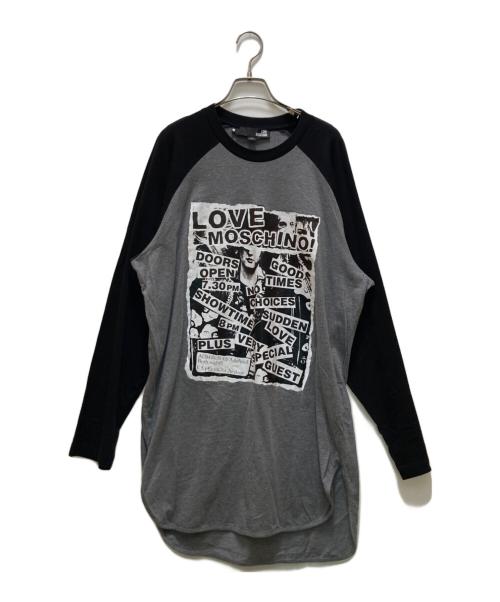 LOVE MOSCHINO（ラブモスキーノ）LOVE MOSCHINO (ラブモスキーノ) ラグランプリントカットソーワンピース グレー×ブラック サイズ:Mの古着・服飾アイテム