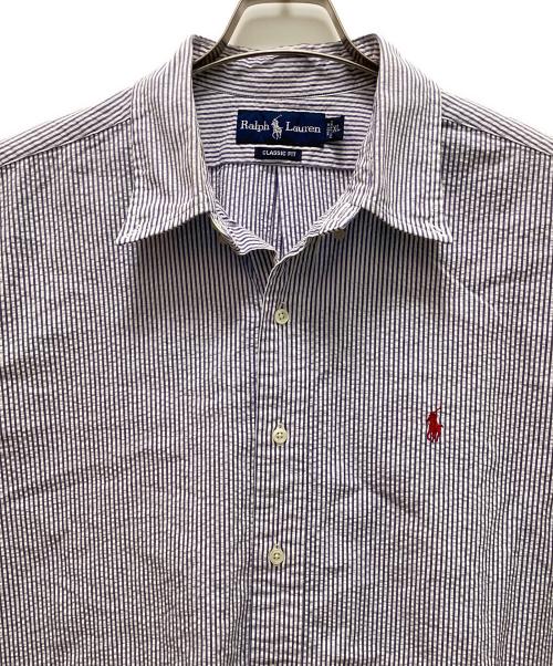POLO RALPH LAUREN（ポロ・ラルフローレン）POLO RALPH LAUREN (ポロ・ラルフローレン) 半袖シアサッカーストライプシャツ ブルー サイズ:XLの古着・服飾アイテム