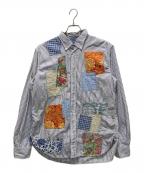 COMME des GARCONS JUNYA WATANABE MANコム デ ギャルソン ジュンヤ ワタナベ マン）の古着「パッチワークストライプボタンダウンシャツ」｜ホワイト×ブルー