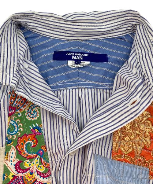 COMME des GARCONS JUNYA WATANABE MAN（コム デ ギャルソン ジュンヤ ワタナベ マン）COMME des GARCONS JUNYA WATANABE MAN (コム デ ギャルソン ジュンヤ ワタナベ マン) パッチワークストライプボタンダウンシャツ ホワイト×ブルー サイズ:Mの古着・服飾アイテム