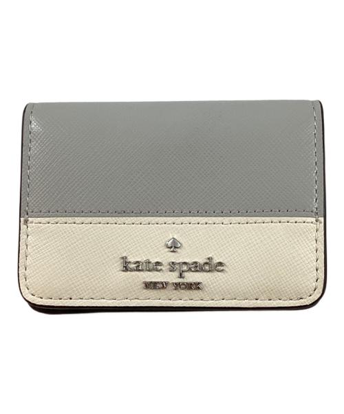 Kate Spade（ケイトスペード）Kate Spade (ケイトスペード) マディソン カラーブロック トップ ジップ カード ホルダー グレー×ホワイトの古着・服飾アイテム