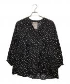 BEARDSLEYビアズリー）の古着「ドットギャザーブラウス」｜ブラック×ホワイト