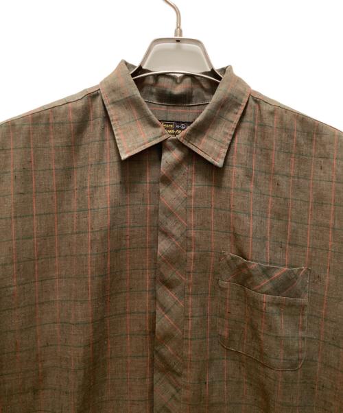 Sears（シアーズ）Sears (シアーズ) 60~70s 絣柄チェックオープンカラーシャツ ベージュ サイズ:Lの古着・服飾アイテム