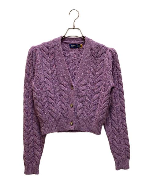 POLO RALPH LAUREN（ポロ・ラルフローレン）POLO RALPH LAUREN (ポロ・ラルフローレン) Cable Wool-Blend Puffed-Sleeve Cardigan パープル サイズ:XSの古着・服飾アイテム