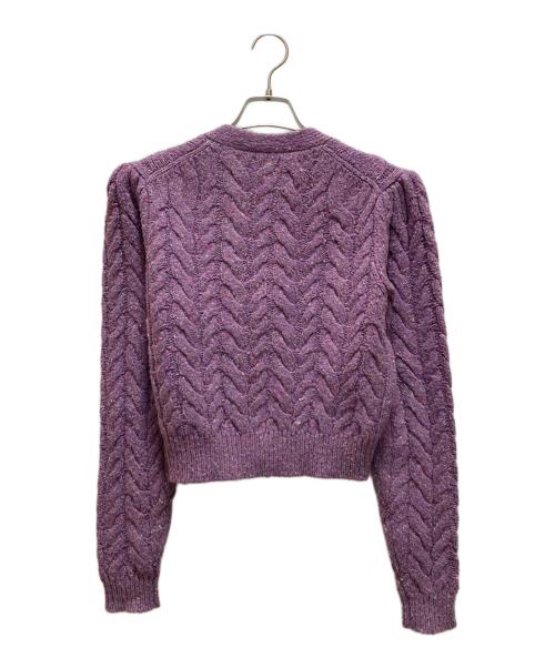 POLO RALPH LAUREN（ポロ・ラルフローレン）POLO RALPH LAUREN (ポロ・ラルフローレン) Cable Wool-Blend Puffed-Sleeve Cardigan パープル サイズ:XSの古着・服飾アイテム