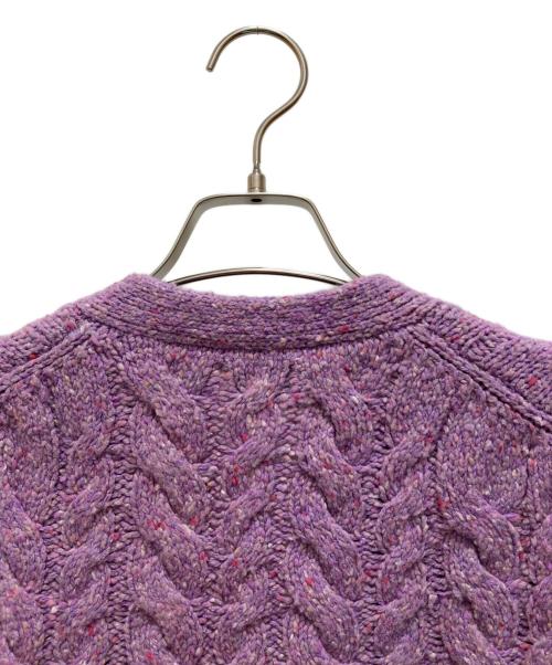 POLO RALPH LAUREN（ポロ・ラルフローレン）POLO RALPH LAUREN (ポロ・ラルフローレン) Cable Wool-Blend Puffed-Sleeve Cardigan パープル サイズ:XSの古着・服飾アイテム