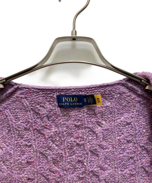 POLO RALPH LAUREN（ポロ・ラルフローレン）POLO RALPH LAUREN (ポロ・ラルフローレン) Cable Wool-Blend Puffed-Sleeve Cardigan パープル サイズ:XSの古着・服飾アイテム