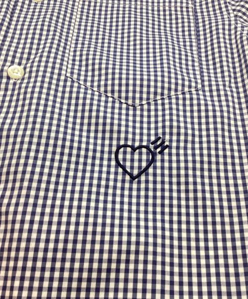 adidas（アディダス）adidas (アディダス) HUMAN MADE (ヒューマンメイド) コラボハート刺繍ギンガムチェックロングスリーブシャツ ホワイト×ネイビー サイズ:Mの古着・服飾アイテム