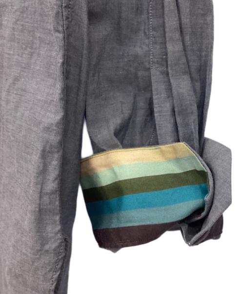 PAUL SMITH（ポールスミス）Paul Smith (ポールスミス) カフス裏ストライプバンドカラーシャツ ネイビー サイズ:Lの古着・服飾アイテム