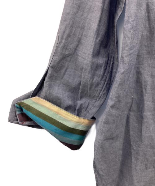 PAUL SMITH（ポールスミス）Paul Smith (ポールスミス) カフス裏ストライプバンドカラーシャツ ネイビー サイズ:Lの古着・服飾アイテム