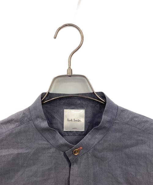 PAUL SMITH（ポールスミス）Paul Smith (ポールスミス) カフス裏ストライプバンドカラーシャツ ネイビー サイズ:Lの古着・服飾アイテム