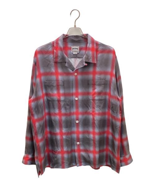 HOUSTON（ヒューストン）HOUSTON (ヒューストン) オンブレチェックオープンカラーシャツ グレー×レッド サイズ:XLの古着・服飾アイテム