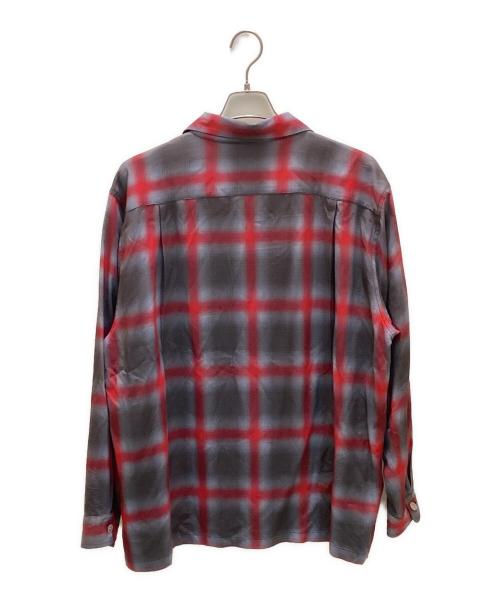 HOUSTON（ヒューストン）HOUSTON (ヒューストン) オンブレチェックオープンカラーシャツ グレー×レッド サイズ:XLの古着・服飾アイテム