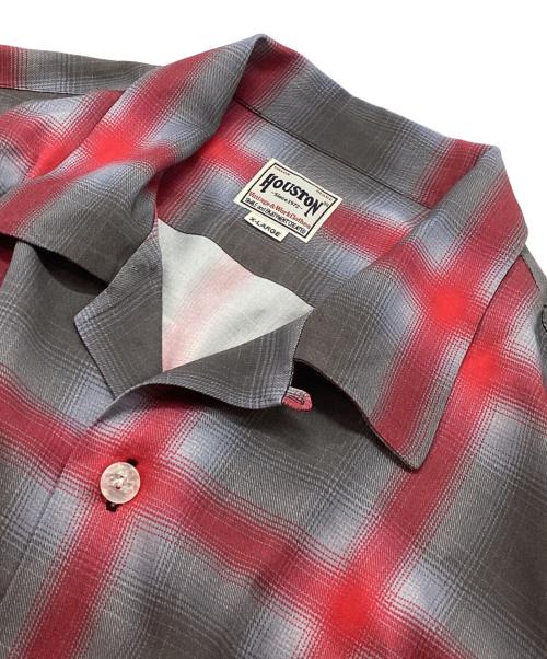 HOUSTON（ヒューストン）HOUSTON (ヒューストン) オンブレチェックオープンカラーシャツ グレー×レッド サイズ:XLの古着・服飾アイテム