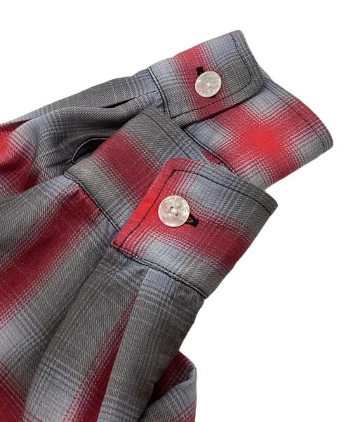 HOUSTON（ヒューストン）HOUSTON (ヒューストン) オンブレチェックオープンカラーシャツ グレー×レッド サイズ:XLの古着・服飾アイテム