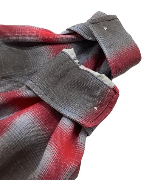 HOUSTON（ヒューストン）HOUSTON (ヒューストン) オンブレチェックオープンカラーシャツ グレー×レッド サイズ:XLの古着・服飾アイテム