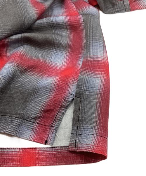 HOUSTON（ヒューストン）HOUSTON (ヒューストン) オンブレチェックオープンカラーシャツ グレー×レッド サイズ:XLの古着・服飾アイテム
