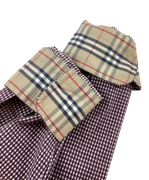 BURBERRY LONDON（バーバリーロンドン）BURBERRY LONDON (バーバリーロンドン) ノバチェック切替ボタンダウンチェックシャツ ホワイト×ブラック サイズ:Lの古着・服飾アイテム