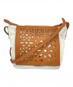 gentenゲンテン）の古着「カットワークレザー キャンバスショルダーバッグ」｜ベージュ