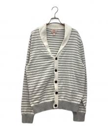 BROOKS BROTHERS Red Fleece（ブルックスブラザーズレッドフリース）の古着「ボーダーショールカラーカーディガン」｜ホワイト×グレー