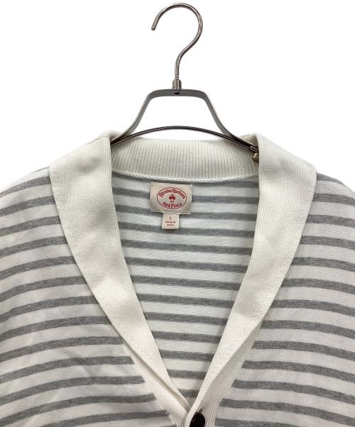 BROOKS BROTHERS Red Fleece（ブルックスブラザーズレッドフリース）Brooks Brothers Red Fleece (ブルックスブラザーズレッドフリース) ボーダーショールカラーカーディガン ホワイト×グレー サイズ:Lの古着・服飾アイテム