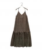 MACPHEEマカフィー）の古着「ドローイングチェックプリント ティアードキャミソールワンピース」｜ブラック