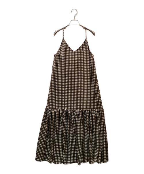 MACPHEE（マカフィー）MACPHEE (マカフィー) ドローイングチェックプリント ティアードキャミソールワンピース ブラック サイズ:36の古着・服飾アイテム