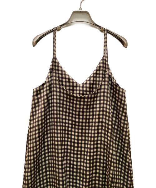MACPHEE（マカフィー）MACPHEE (マカフィー) ドローイングチェックプリント ティアードキャミソールワンピース ブラック サイズ:36の古着・服飾アイテム