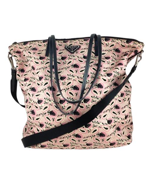 PRADA（プラダ）PRADA (プラダ) フラワープリント2WAYトートバッグ ALABASTRO/ピンクの古着・服飾アイテム