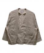 BEARDSLEYビアズリー）の古着「リネンノーカラーダブルジャケット」｜ベージュ